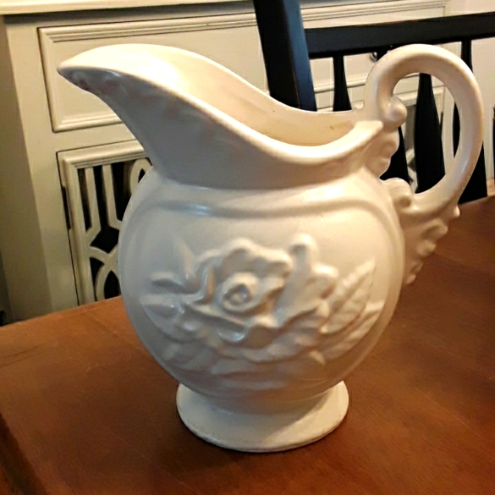 Off White Hull Pitcher with Rose Motif